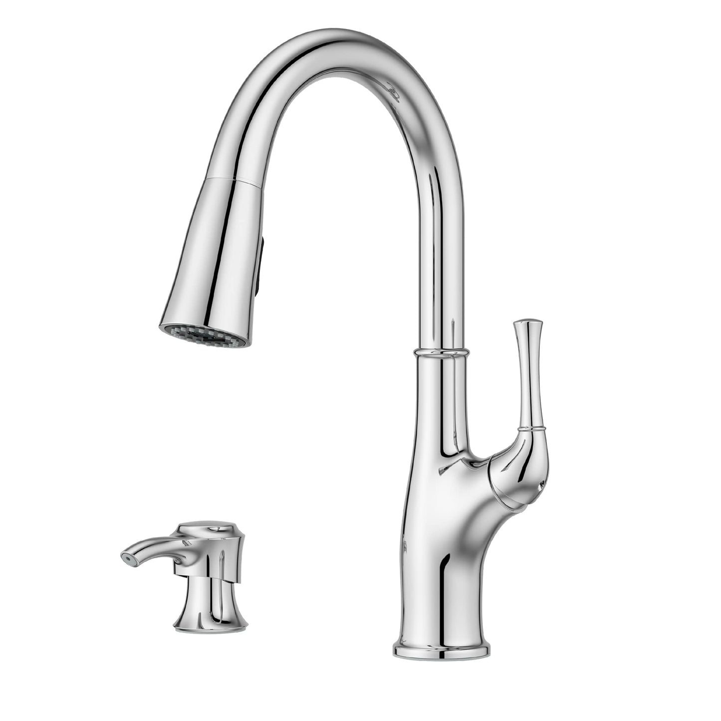 Pfister Alderwood Kitchen Faucet with Pull Down Sprayer and Soap Dispenser, Single Handle, NSF Certified, Polished Chrome Finish, F5297AWC
