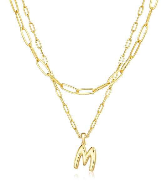 adoyi Gold Heart Initial Necklaces for Women Hers Dainty 14K Gold Plated Heart Layered Letter M Pendant Necklace Stack Jewelry Birthday Valentines Gifts for Women Mom and Wife