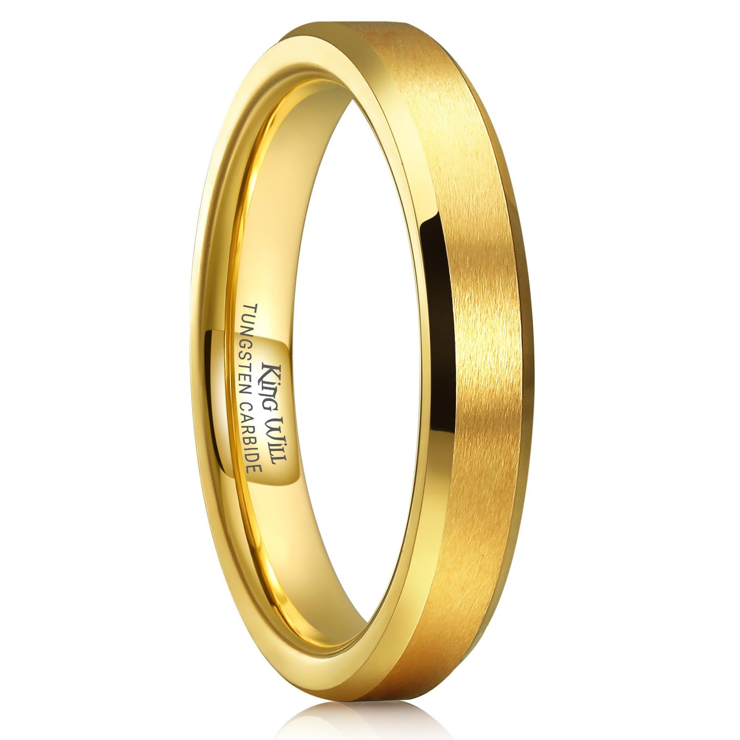 King Will 4mm Gold Tungsten Wedding Band Basic Wedding Ring For Men with Brushed Matte Surface Beveled Polished Edge Comfort Fit 7