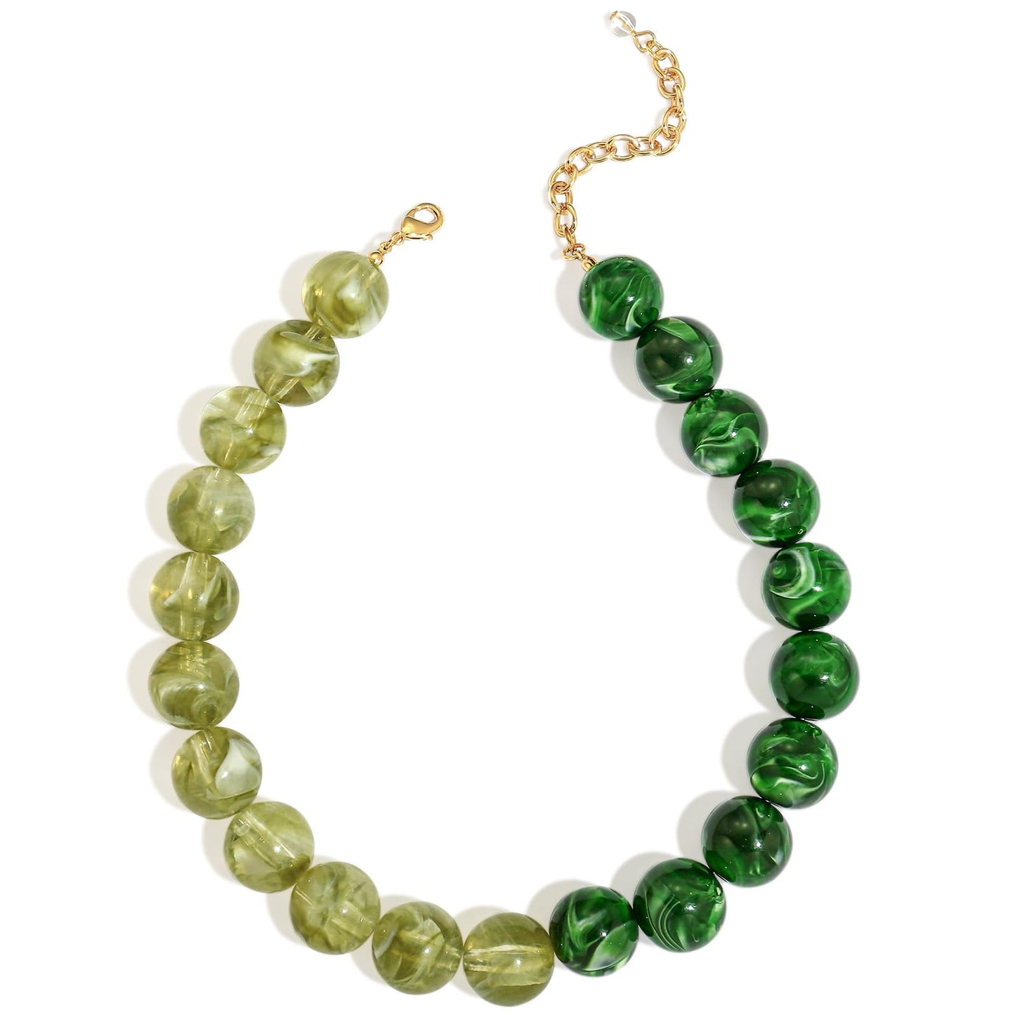 FAUTHENTICUTE Two-Tone Green Chunky Beaded Choker Necklace for Women Boho Western Statement Necklace Trendy Summer Beach Everyday Green Beaded Necklaces for Women