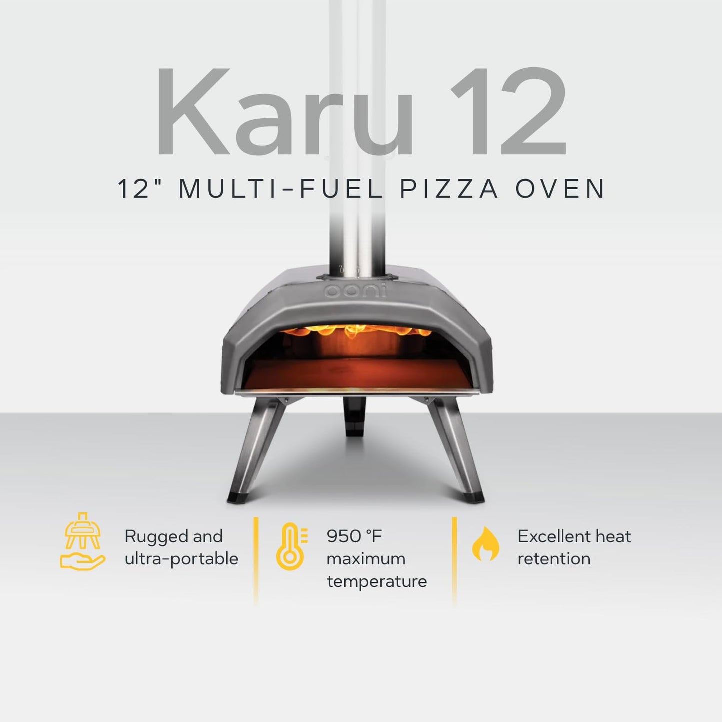 Ooni Karu 12 Multi-Fuel Outdoor Pizza Oven – Reaches 950°F and Cooks 12 Inch Pizzas and More in 60 Seconds - Portable Wood and Gas Grill with Pizza Stone, Dual Fuel Ooni Pizza Oven