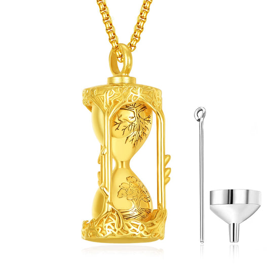 ADMETUS Tree of Life Hourglass Urn Necklaces for Ashes 24K Gold-Plated Cremation Jewelry for Ashes for Men Ash Keepsake Pendant Memorial Gifts