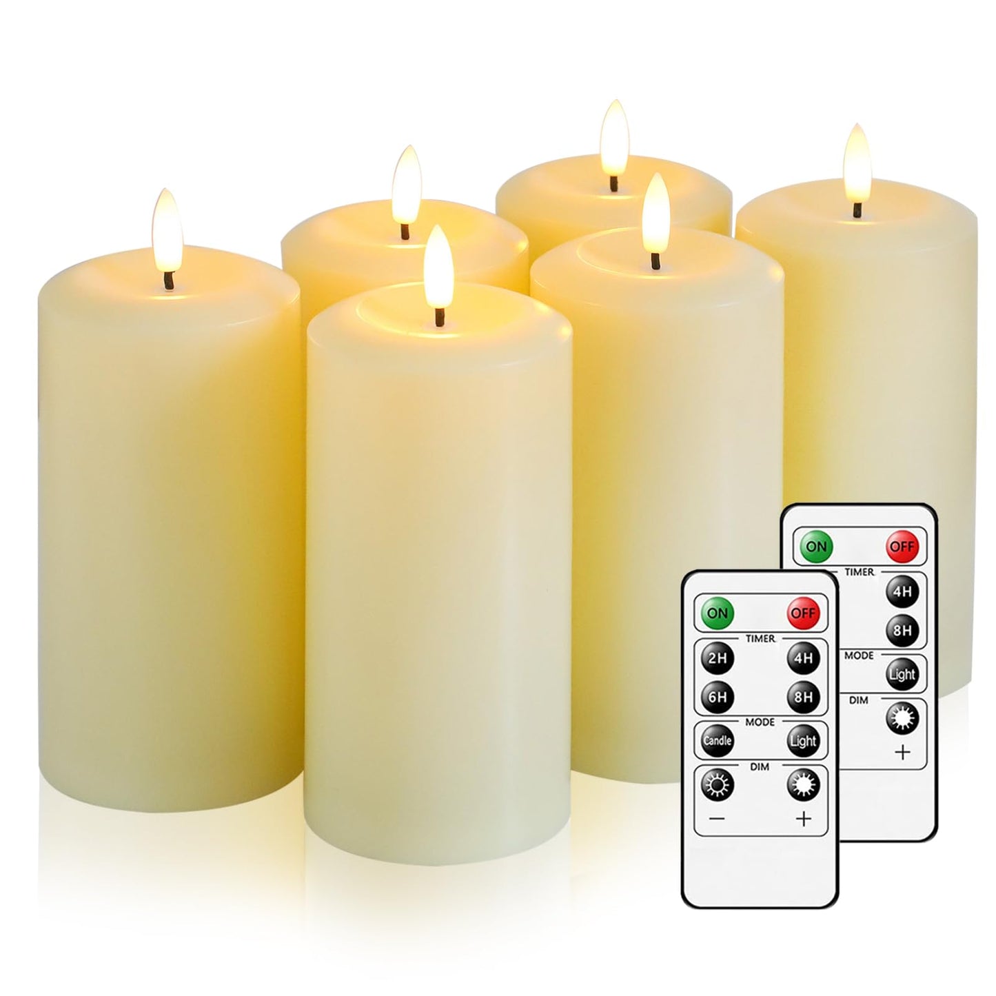 Hinabichan Flameless Candles Battery Operated with Remote and 2/4/6/8 H Timer, 6pcs Flickering Fake Electric Candles for Festival Home Party Decor (D3 x H 6") (Ivory)"