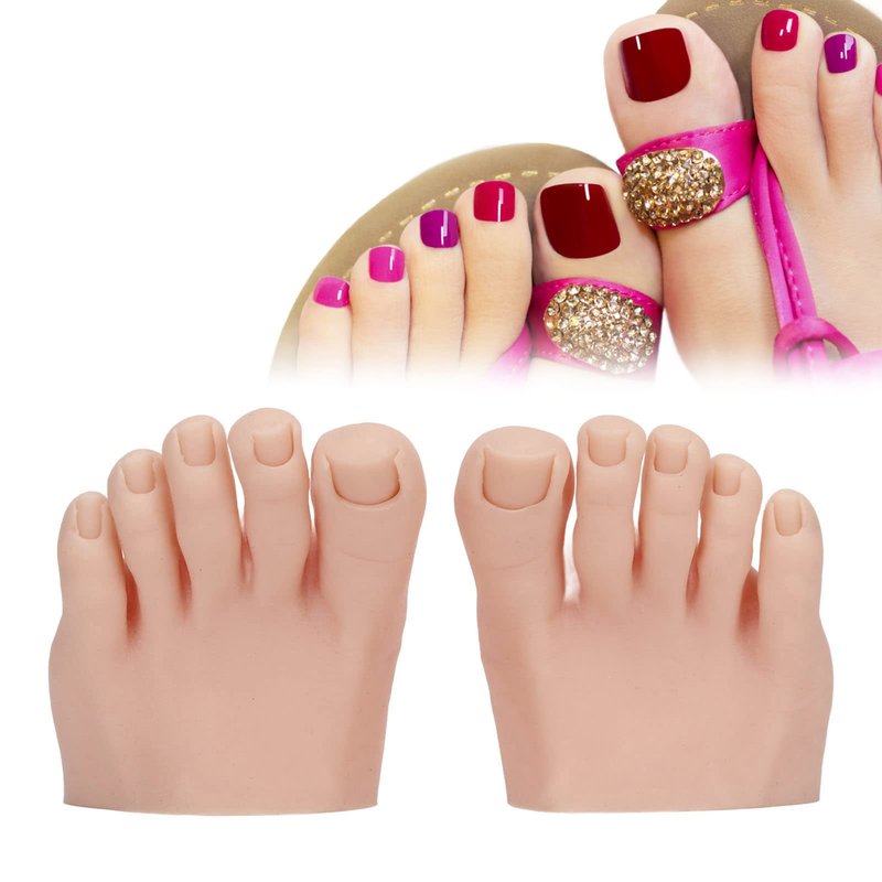 CYTGOUPER Silicone Fake Foot Model 1 Pair–Soft Half Foot with Fake Toes for Nail Art Practice, Tattoo Training,Pedicure Kit,Reusable Skin Silicone Foot for Beginners, Salon Props