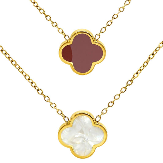Aimétte Monette 18K Gold Plated Necklaces for Women, Dainty Lucky Four Leaf Clover Gold Necklace Set Clover Charm Necklace, Fashion Jewelry Gifts for Women Red and White