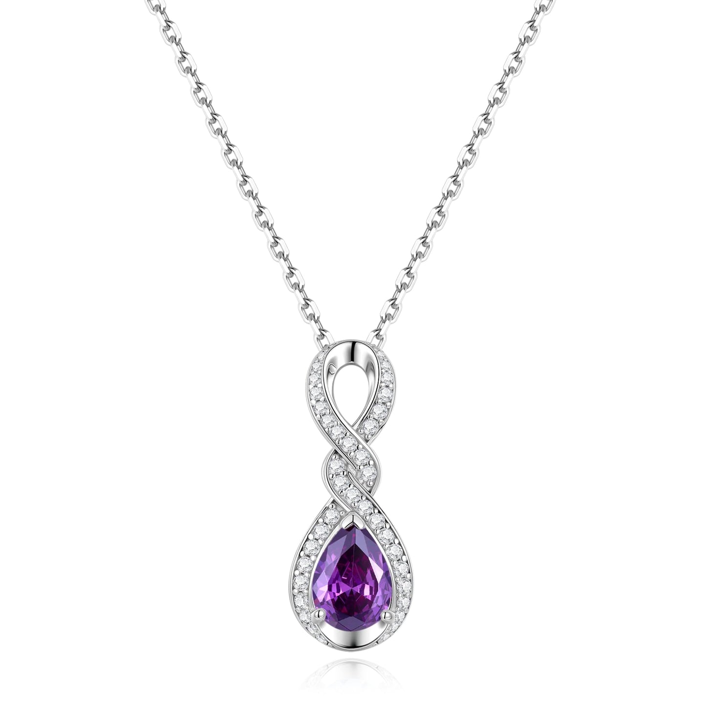 FANCIME Amethyst Necklace Feburary Birthstone Sterling Silver Dainty Infinity Knot Pendant Necklace Purple Gemstone Fine Jewelry Anniversary Birthday Graduation Mothers Day Gifts for Women Mom