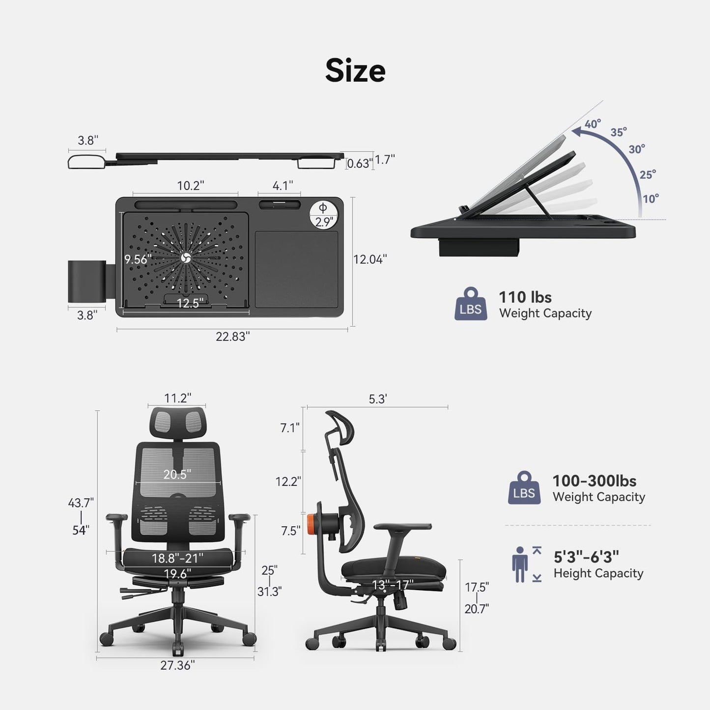 Newtral Ergonomic Home Office Chair-Office Desk Chair with Footrest, Auto-Following Backrest & Headrest, 4D Armrests, 96°-136° Recline (Black, with Laptop Table + 2D Headrest)