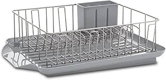 Farberware Classic 3-Piece Dish Drying Rack Set for Kitchen Counter, Gray - Rust-Resistant Wires, Self-Draining Board, Flatware Caddy, Non-Slip Feet