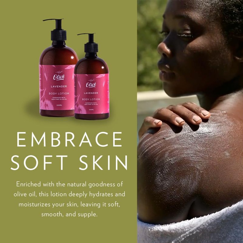 Olivé 100% Pure Olive Oil Body Lotion with Lavender Scent – Made with Natural Ingredients | Gentle Hydration & Nourishing Care for Soft, Smooth, Healthy-Looking Skin | 500ml Pump Bottle