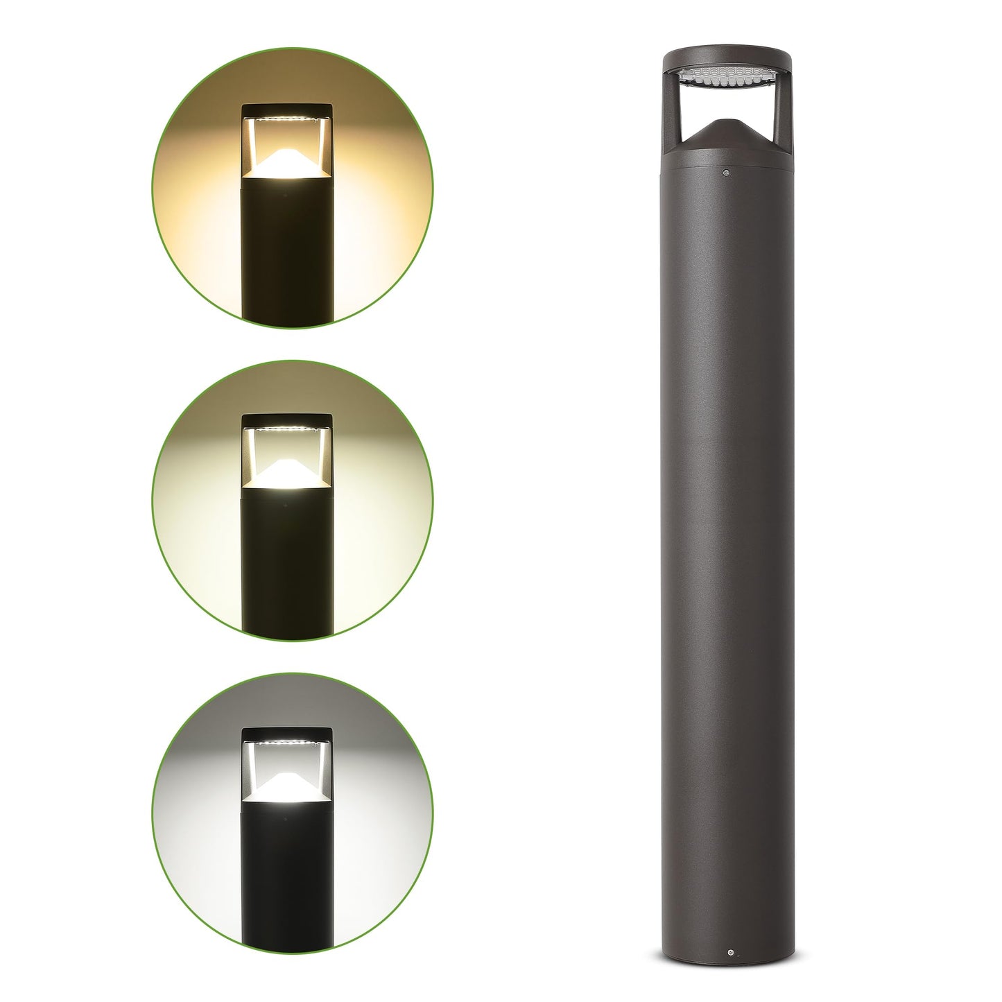 LED Bollard Landscape Light, 42inch 24W 3CCT Selectable (3000K/4000K/5000K),120V-277V Commercial/Residential Bollard Lighting Fixture for Garden, Pathway, Driveway, Die-cast Aluminum, Bronze