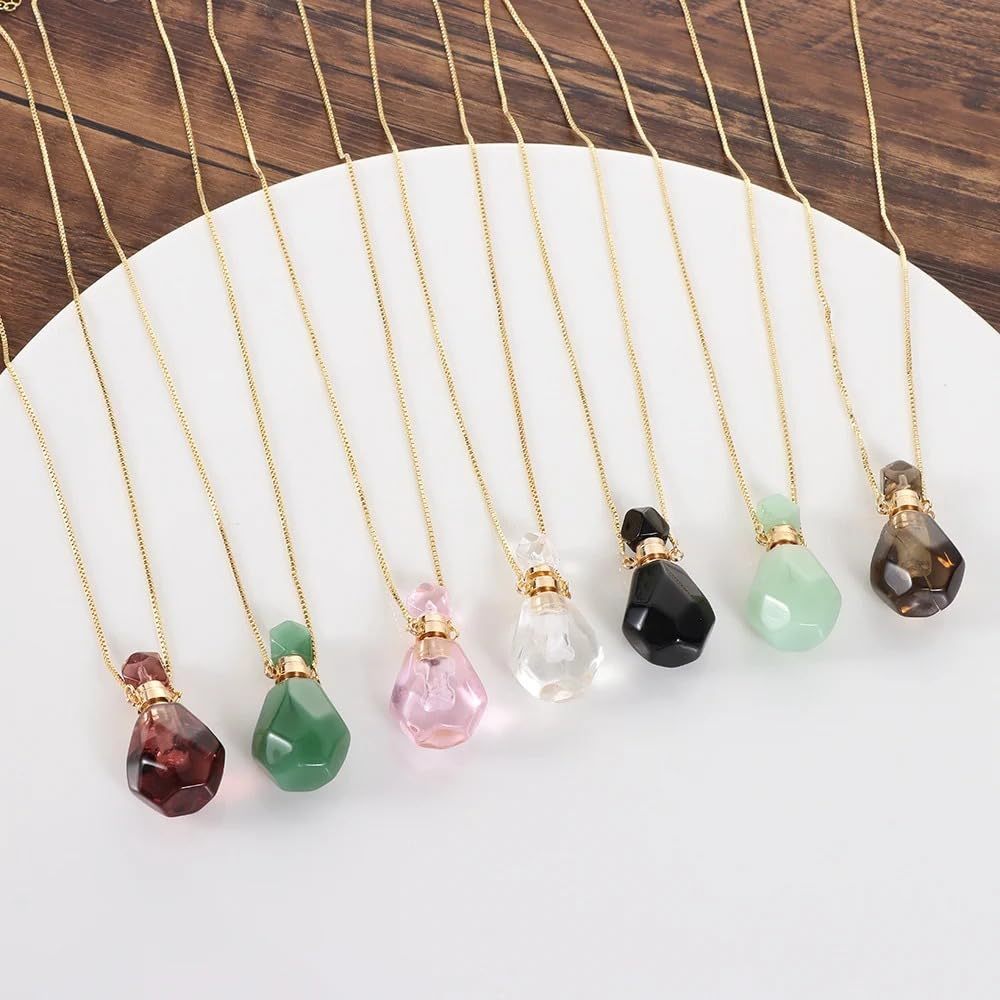 925 Sterling Silver Essential Oil Necklace For Women And Men, 14K Gold Filled Natural Stone Round Perfume Bottle Necklace, Essentials Oil Diffuser Vial Necklace (1 - Essential Oil Necklace)