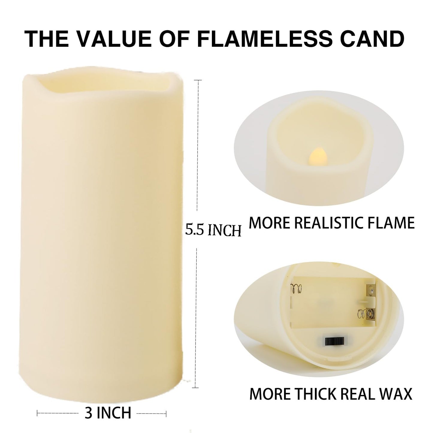 Biyanuo 2PACK Outdoor Plastic flameless Candles with Remote Control and Timer, LED Flickering Battery Operated Electric Pillar Candles (D3 xH5.5) for Camping, Weddings, Home Decoration