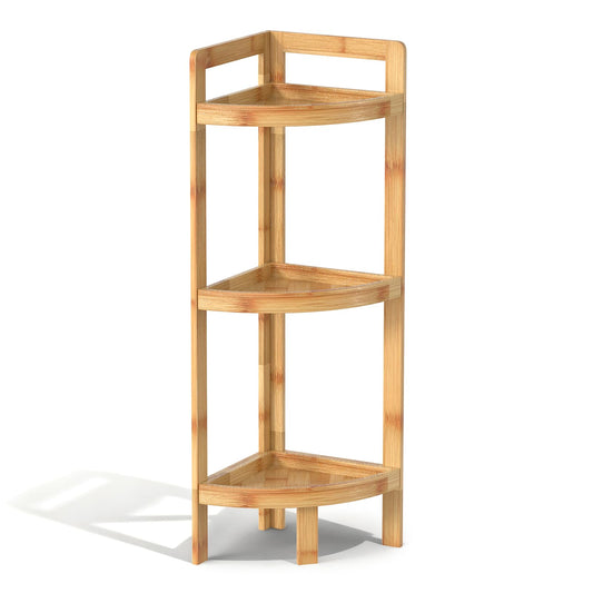 2026 New Bamboo Standing Shelf, 3 Tier Corner Shelf Stand, Free-Standing Shelf Units, Triangular Curved Corner Shelf Stand for Space-Saaving Display Ideal for Bathroom/Kitchen/Living Room Storage