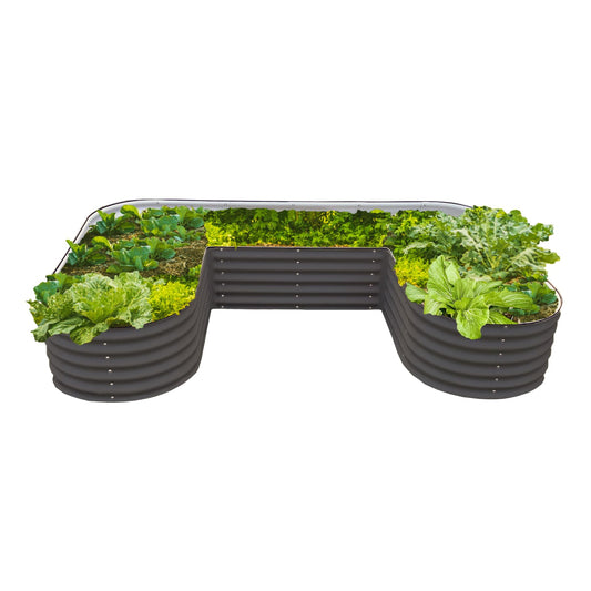 17" Tall U-Shape Raised Garden Bed Metal Raised Planter Bed for Vegetables Flowers Ground Planter Box, Standard Size, Modern Gray