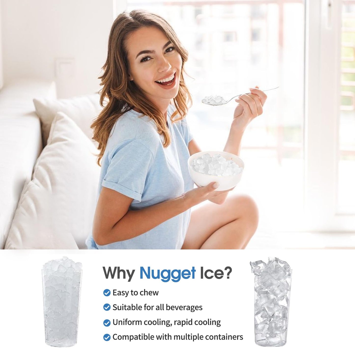 ICEVOKE Nugget Ice Maker Countertop, Pebble Ice Maker with Soft Chewable Ice, Self-Cleaning Ice Machine with Ice Scoop, 45lbs/24H, for Home Kitchen Office, Black