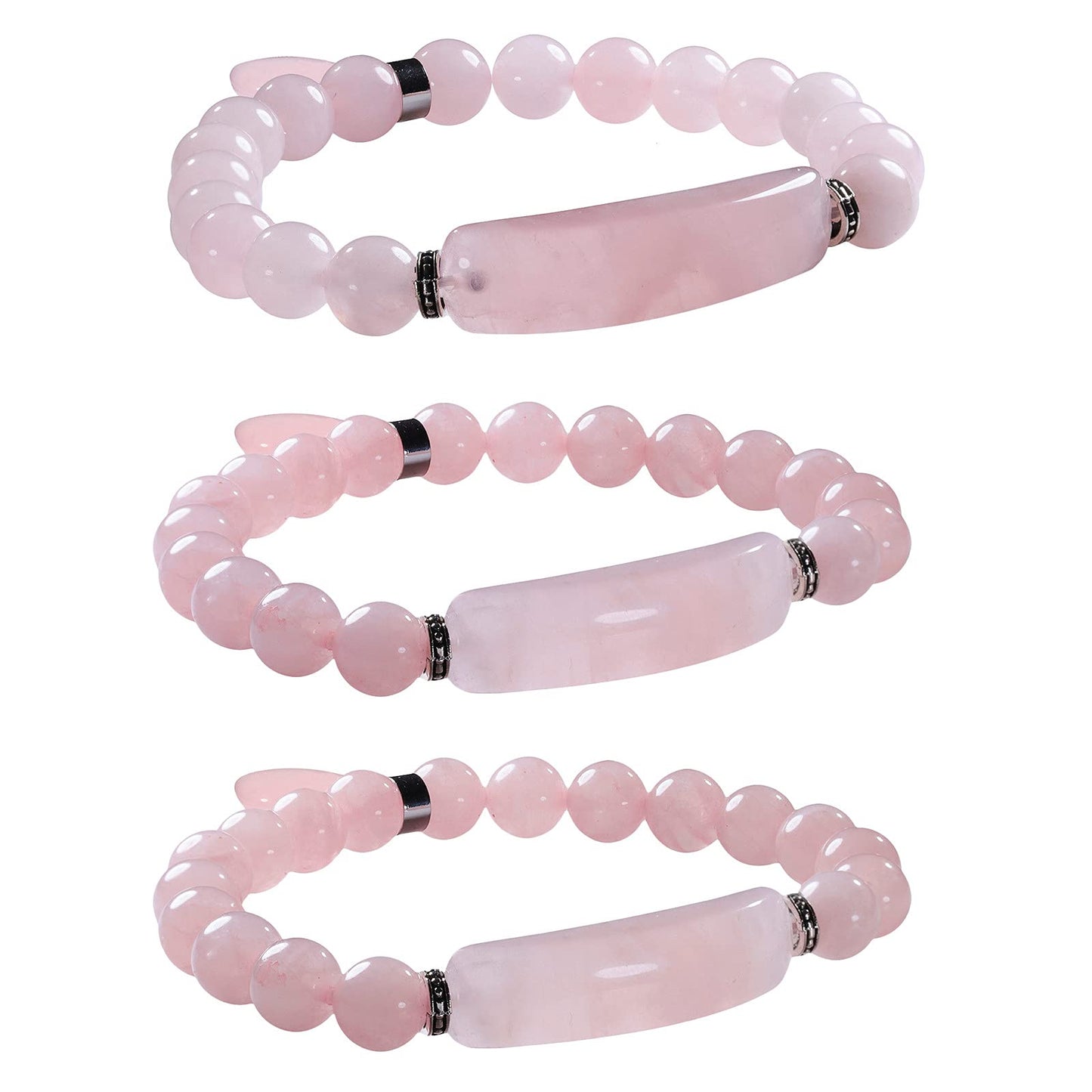 TUMBEELLUWA Healing Stone Bracelet 8mm Beads Chakra Crystal Energy Heart Charm Bracelet Handmade Jewelry for Women, Rose Quartz