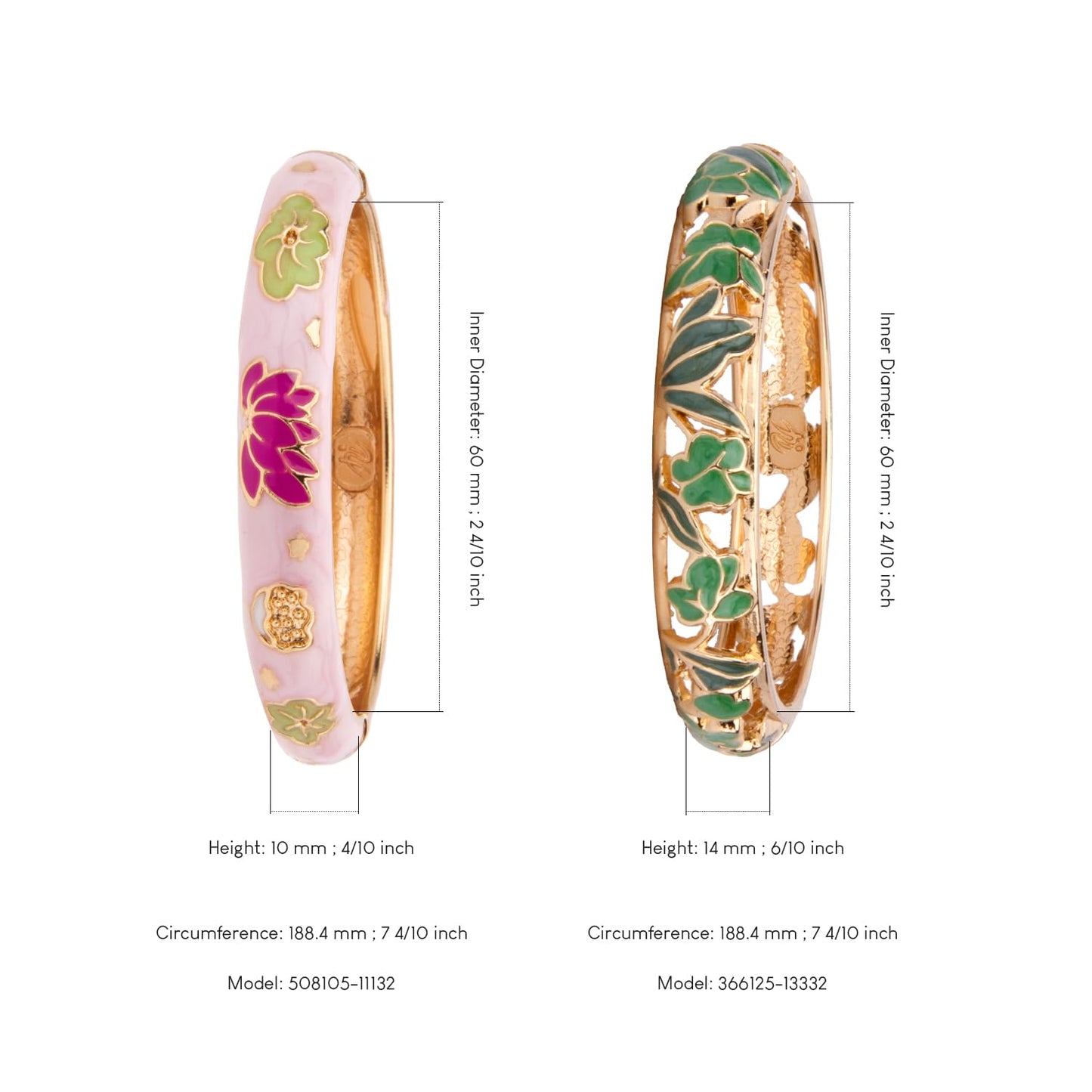 UJOY Cloisonne Bracelet Lotus Flower Gold Plated Cuff Bangle Enameled Jewelry Bracelets Gift for Women Pack in Case 88B04-55A35 Green Pink