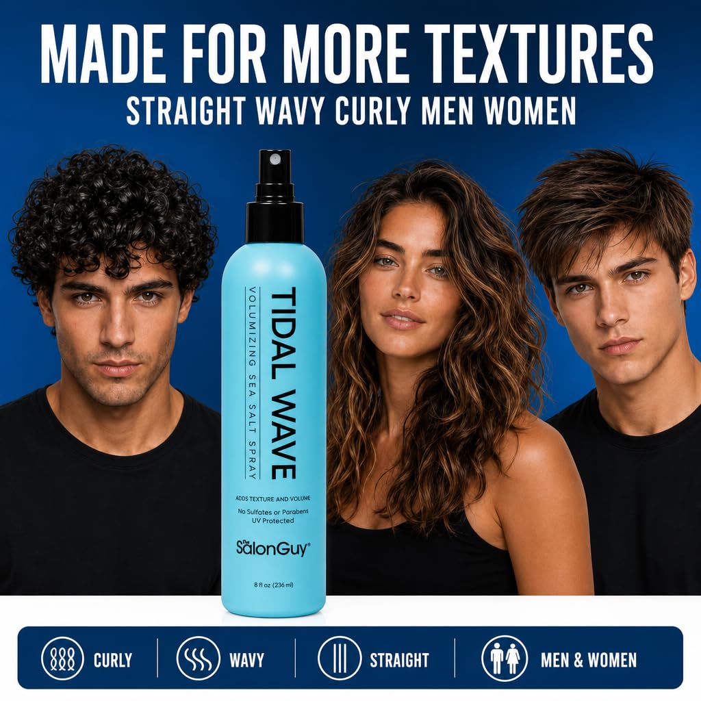 THESALONGUY Tidal Wave Sea Salt Spray for Hair – Volumizing & Texturizing Beach Wave Spray for Men & Women | Matte Finish, Light Hold, Alcohol-Free | All Hair Types | 8 oz