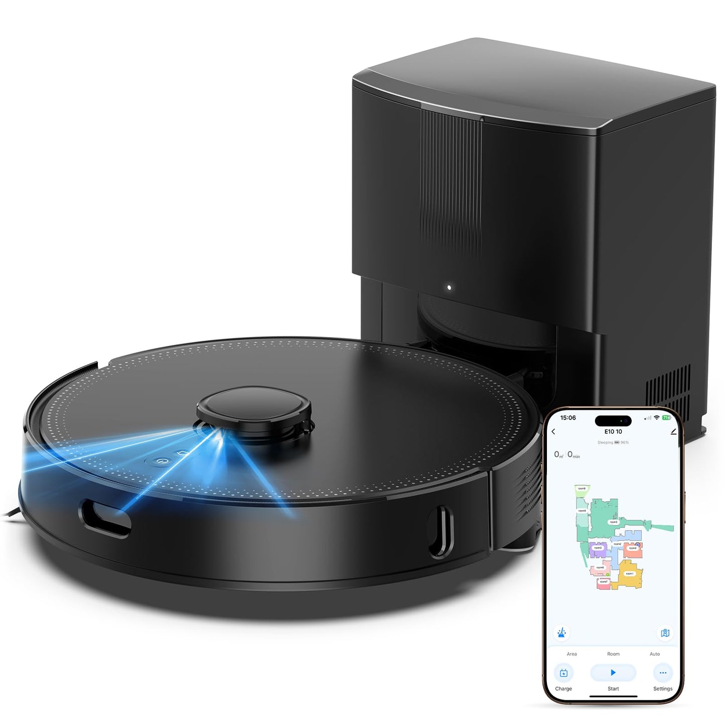 BOTLUXE E10+ Robot Vacuums and Mop, 75-Day Self-Emptying, 8000PA Suction, LiDAR Navigation, Home Mapping, APP ＆ Voice Control, 150Mins Runtime for Pet Hair, Hard Floors, Carpets