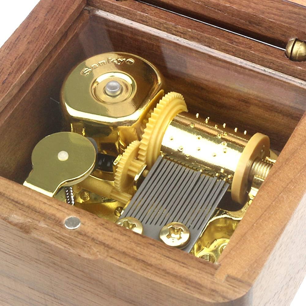 Sinzyo Natural Wooden Music Box with Customizable Photos Wind Up Musical Box Gifts for Christmas,Birthday and Valentine's Day(Simple Walnut, Tone:Can't Help Falling in Love)