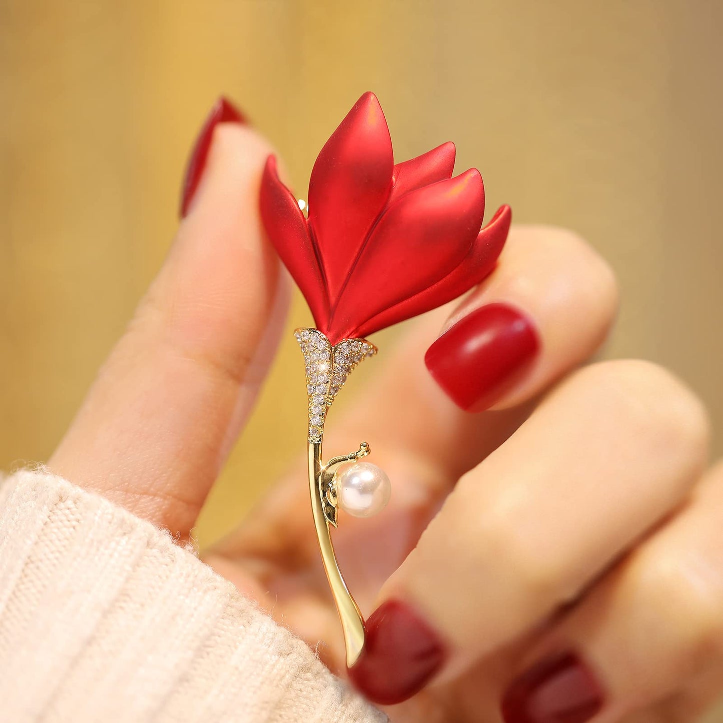 AILONMEI Floral Series Brooch Pins For Women Fashion Costume Pearl Flower Designer Broach & Pins Jewelry Christmas Gift (Poppy)