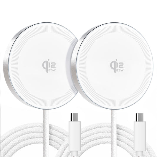 25W Qi2.2 Magnetic Wireless Charger: Qi Flat Charging Pad for iPhone 17 16 15 14 13 12 Pro Max, Samsung Galaxy S26 S25, Google Pixel, AirPods-Slim Portable for Travel, Office, Bedside (White, 2-Pack)