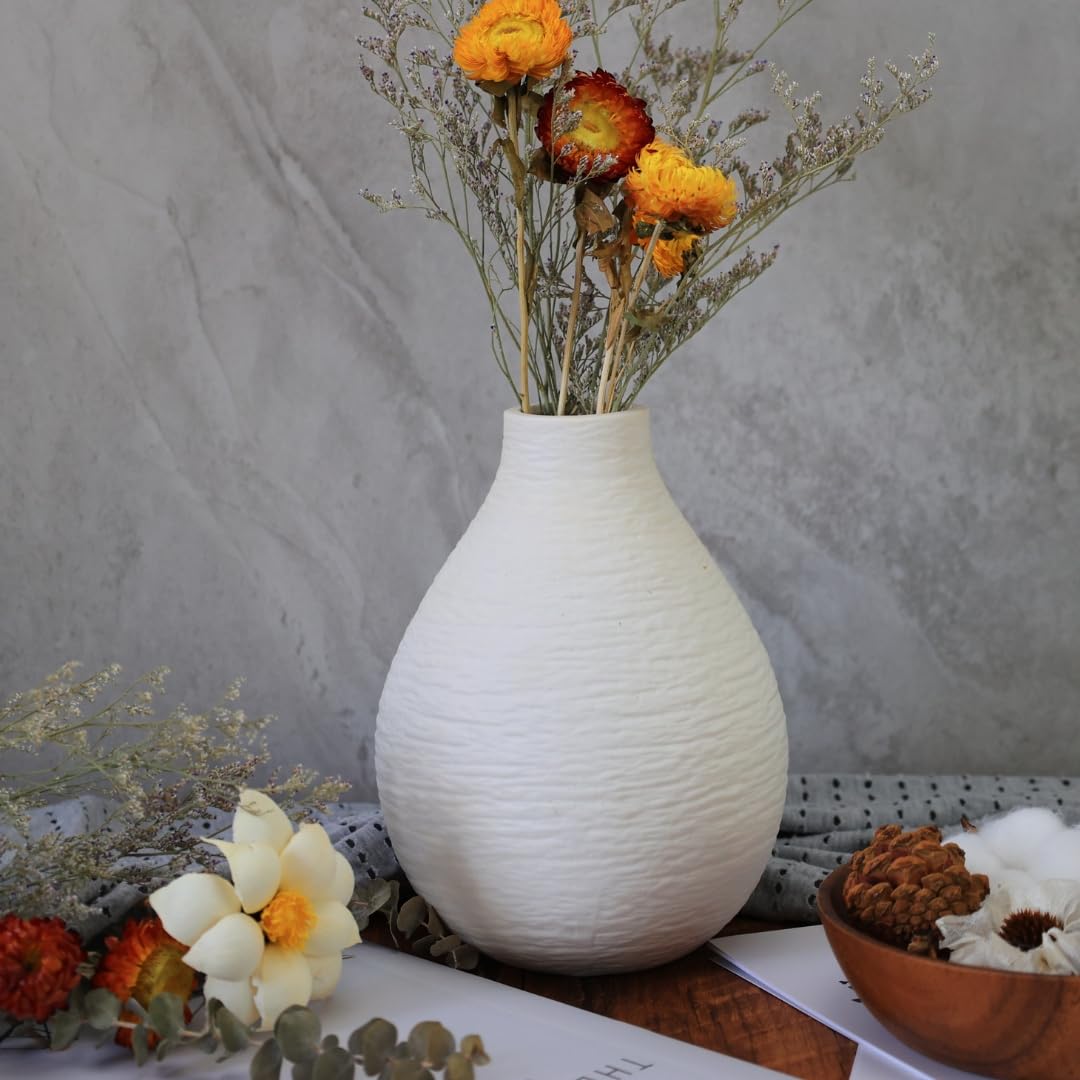 bewbews Snow Inspired Flower Vase, Ceramic Vases, White Vases, Minimalist Design for Elegant Home Decor for Coffee Table, Office Desk, Living Room, Mantel, Bedroom, Bookshelf Decoration