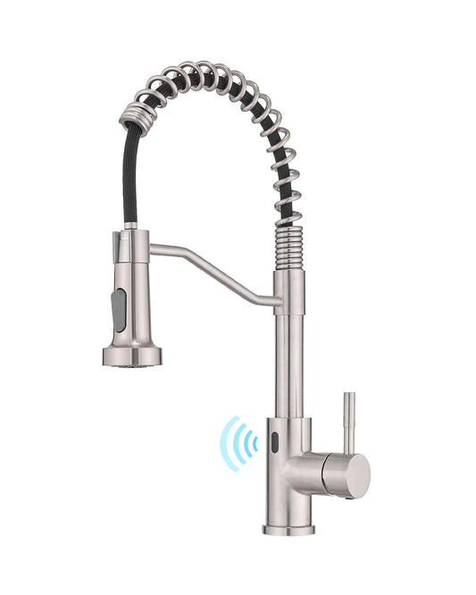 AIMADI Touchless Kitchen Faucet with Pull Down Sprayer,Brushed Nickel Motion Sensor Kitchen Sink Faucet,Smart Hands Free Stainless Steel Spring Faucets for Farmhouse RV Utility Sink,1 or 3 Hole
