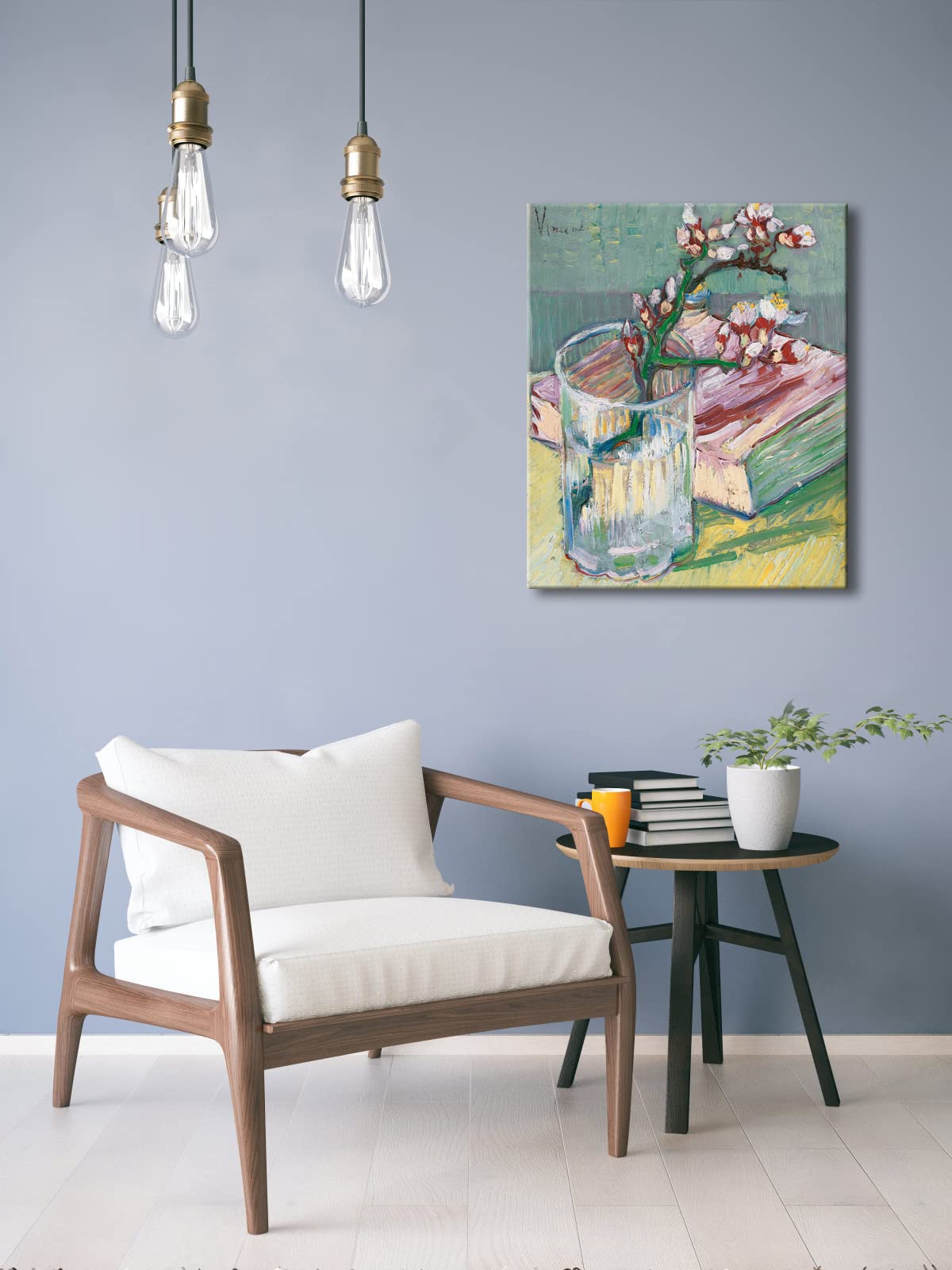Wieco Art Canvas Wall Art Blossoming Almond Branch in a Glass with a Book by Vincent Van Gogh Large Canvas Prints for Living Room Decoration Post-impressionism Pictures Artwork