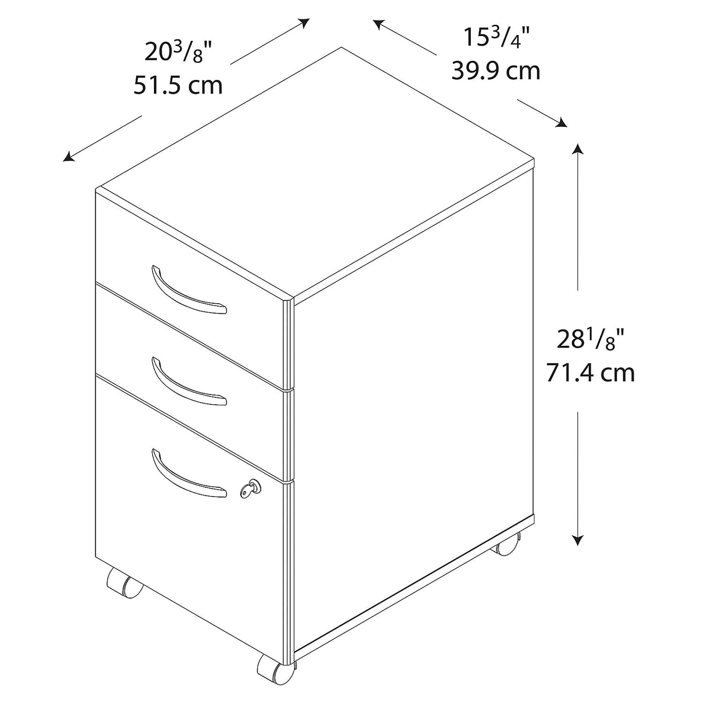 Bush Business Furniture Series C 3 Drawer Mobile File Cabinet in Natural Cherry, Assembled Office Storage Unit for Home or Commercial Spaces