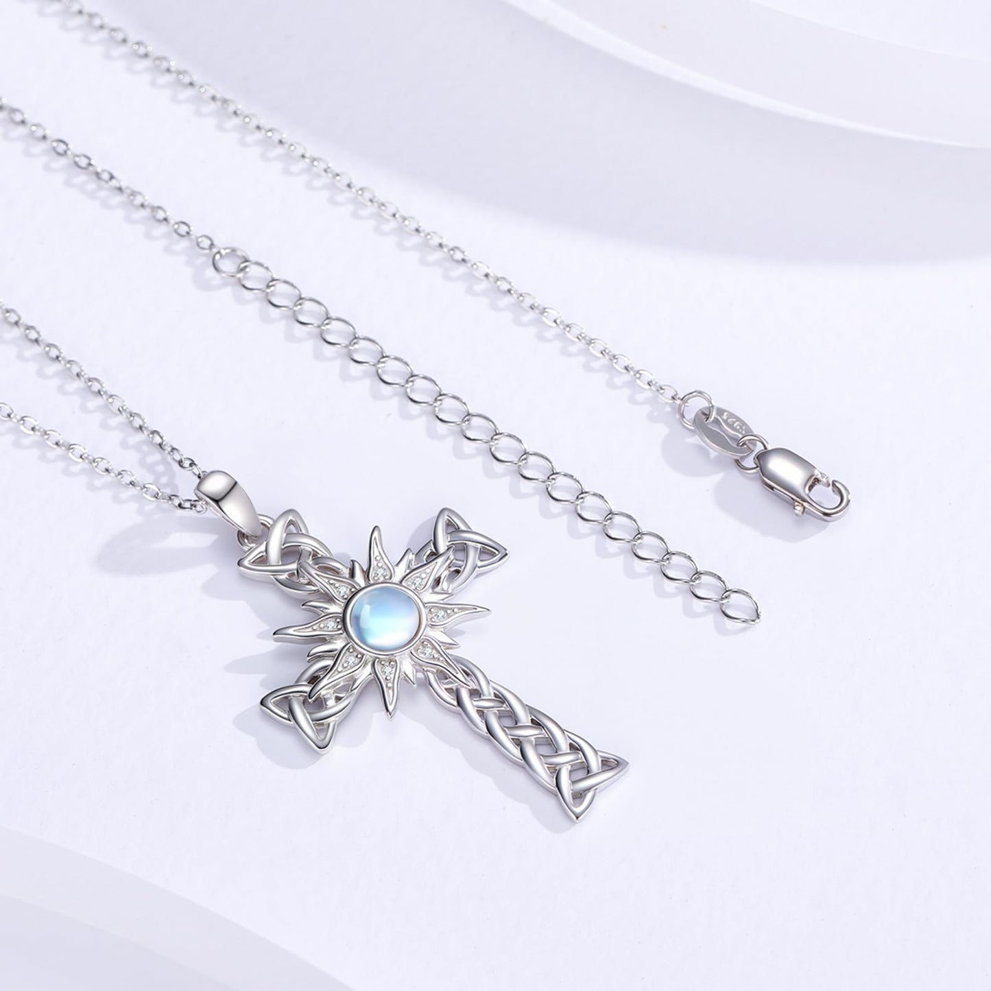 YEESIA Cross Necklace for Women 925 Sterling Silver Sun Crucifix Pendant Necklace Moonstone Celtic Cross Jewelry Mothers Day Gifts for Women Wife Sister