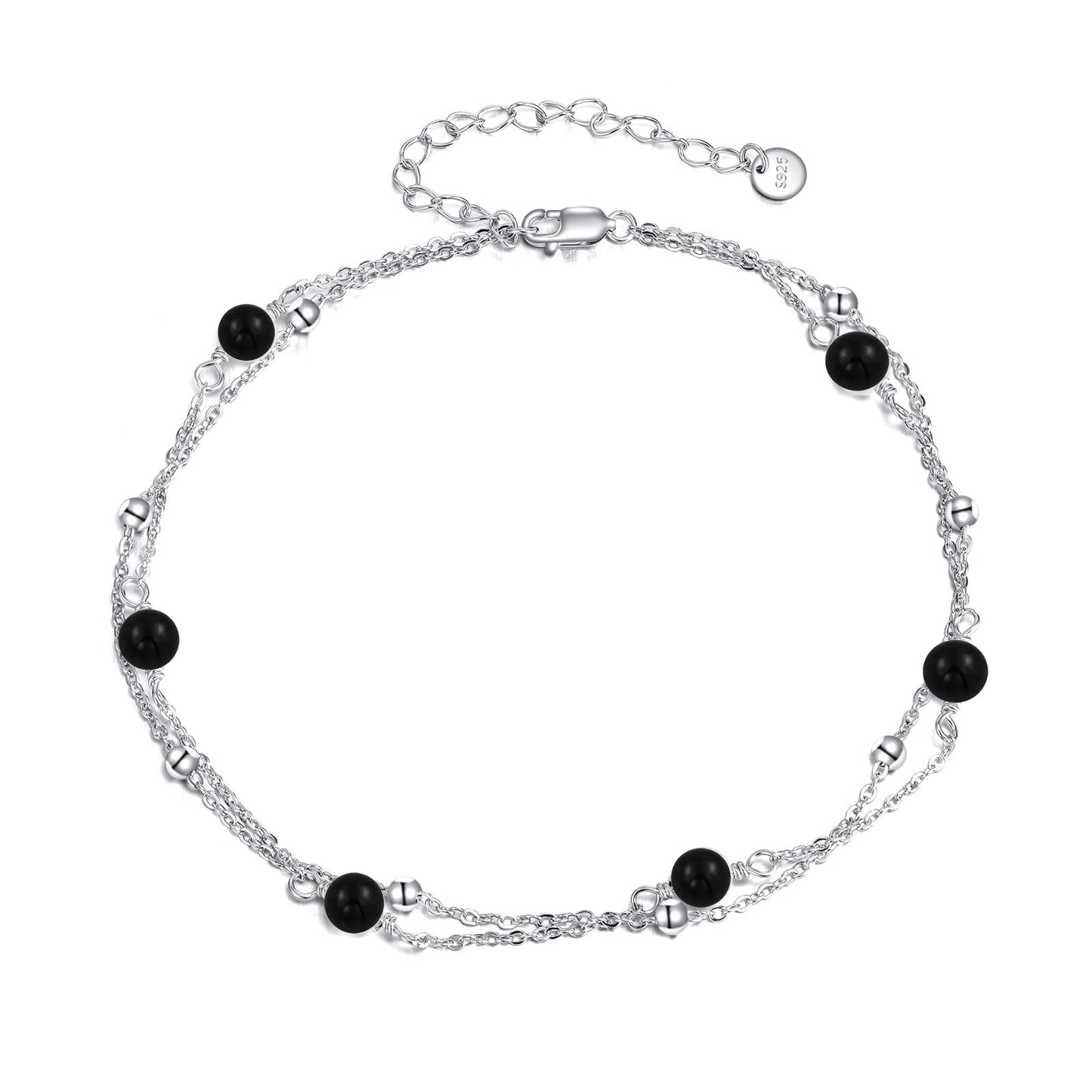 CRMAD Black Onyx Bracelet for Women Sterling Silver Beach Jewelry Gift for Women (black onyx, bracelet 7+2'')