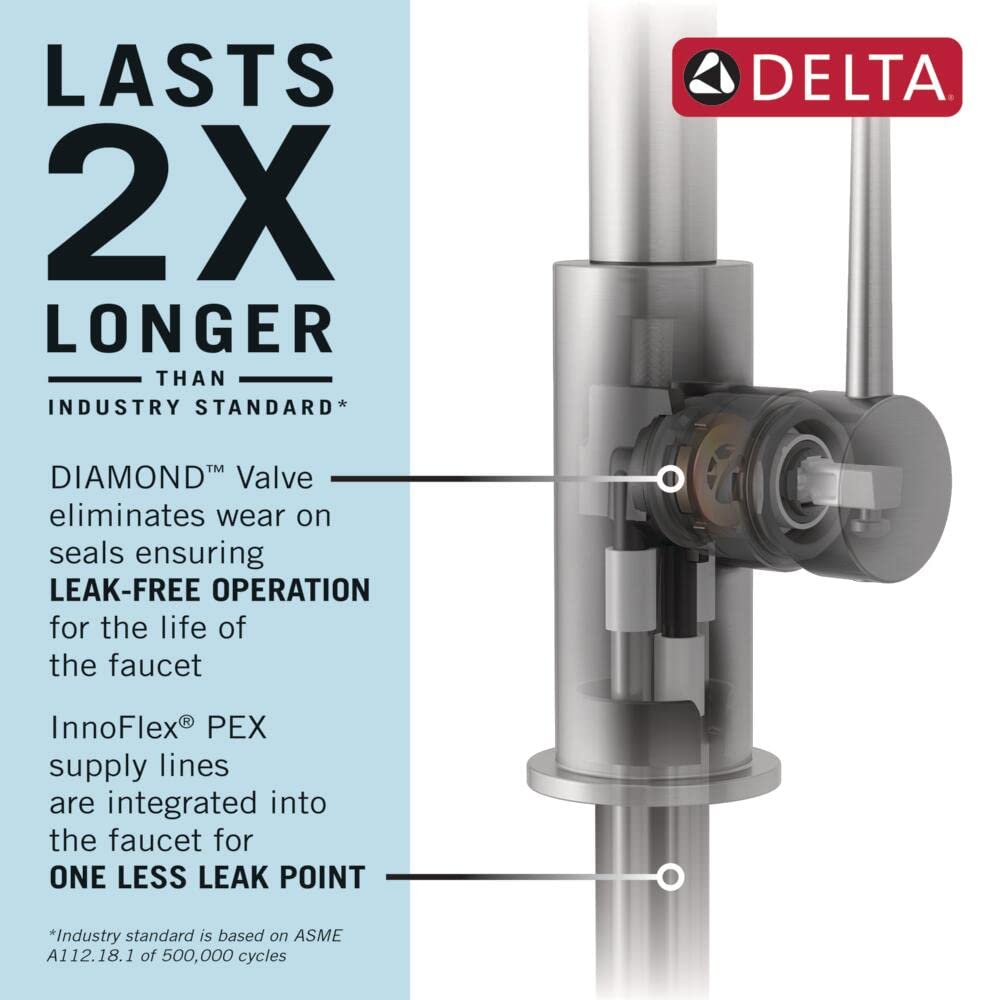 Delta Essa Brushed Nickel Kitchen Faucet with Pull Down Sprayer, Modern Single Hole Kitchen Sink Faucet, Single Handle, Arctic Stainless 9113-AR-DST