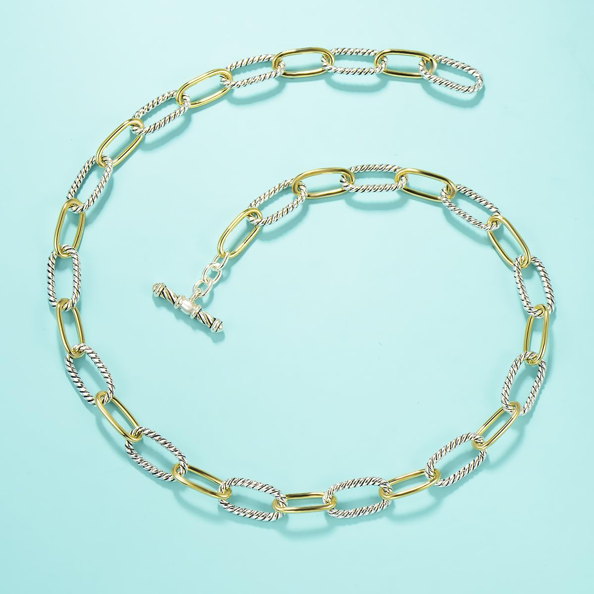 UNY JEWEL Twisted Cable Wire Paper Clips Link Chain Necklace Two Tone Designer Brand Inspired Look Alike Women Jewelry Valentine Christmas Gift Two Tone