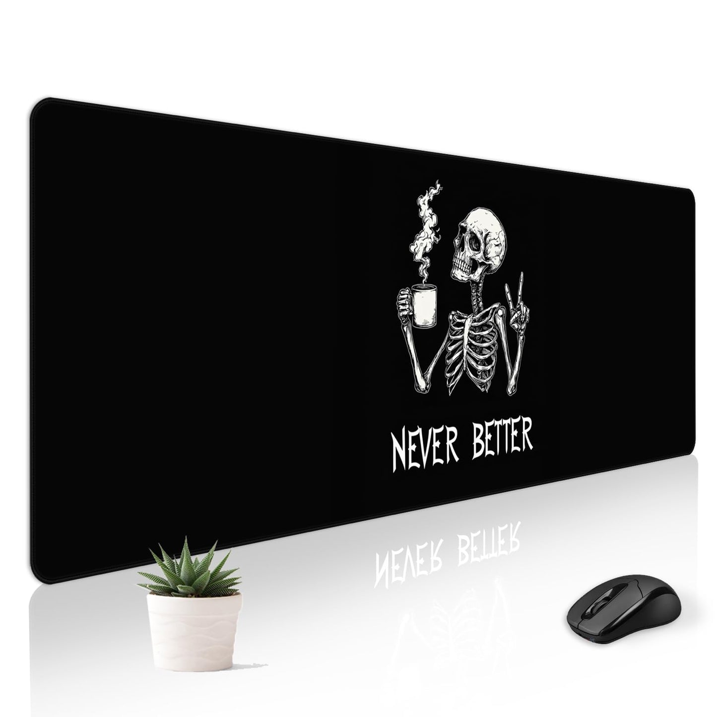 Stanoha Mousepad Desk Mat Gaming Large Keyboard Cute Office Desktop Computer Laptop XXL Long Big Kawaii Aesthetic Girly Pretty Design Women Girl Gamer Oversized Wide 30x12'' Mousepad, Skeleton Coffee