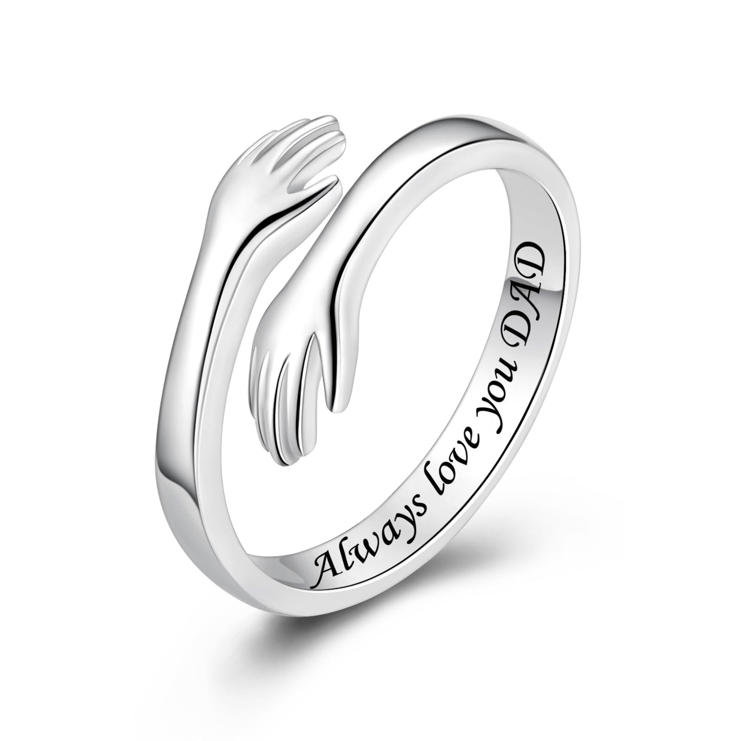 ACJFA Hug Rings for Men - 925 Sterling Silver Adjustable Rings for Men Dad Hand Ring Jewelry for Father’s Day Birthday Gifts Holiday Gift (Always love you DAD)