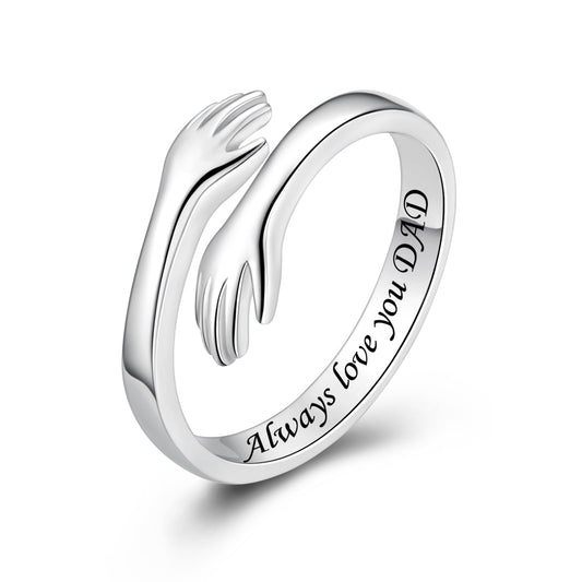 ACJFA Hug Rings for Men - 925 Sterling Silver Adjustable Rings for Men Dad Hand Ring Jewelry for Father’s Day Birthday Gifts Holiday Gift (Always love you DAD)