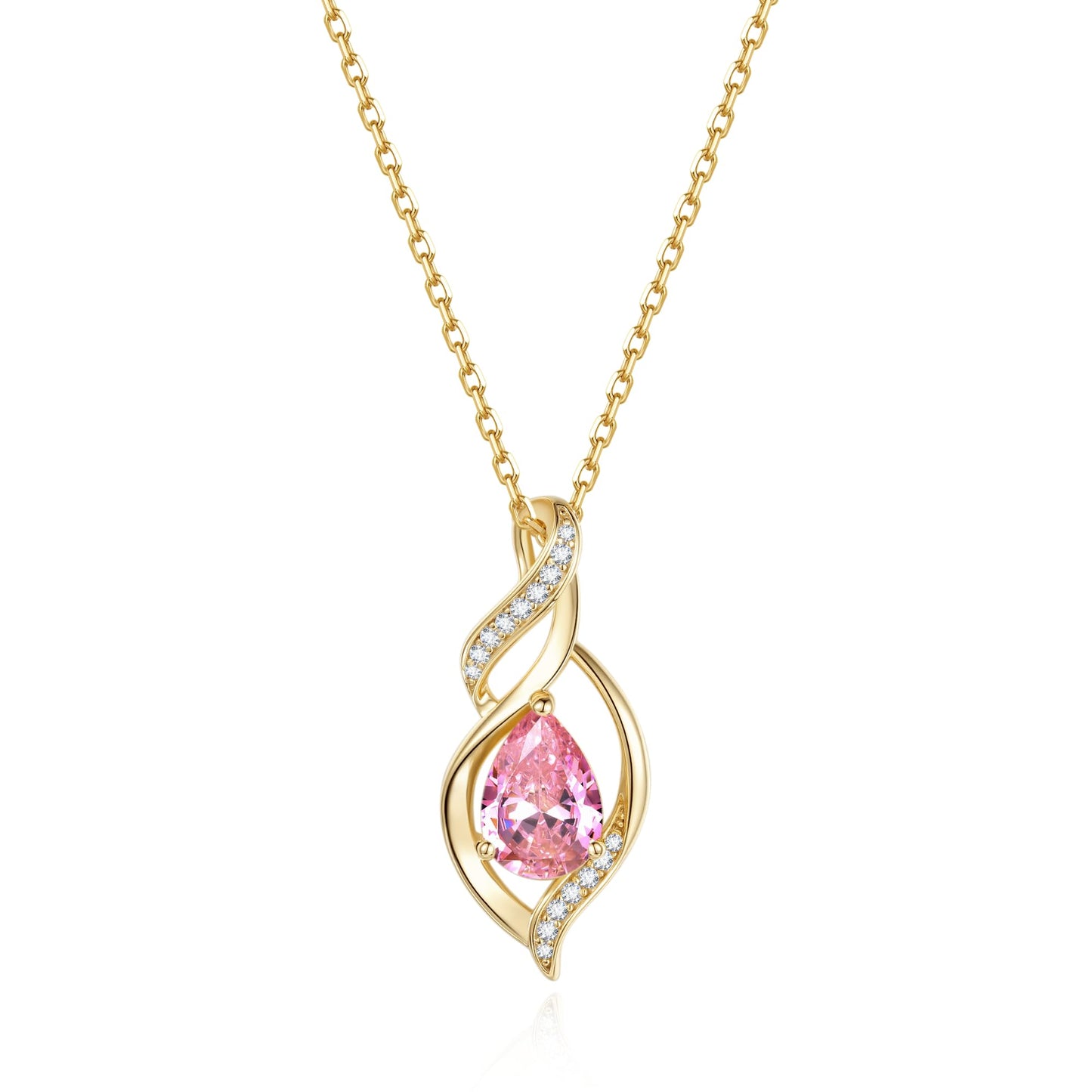 FANCIME 14K Gold Plated October Birthstone Necklace for Women Pink Tourmaline Teardrop Necklace Sterling Silver Infinity Love Birthday Gifts for Women, 16"+2" Inches