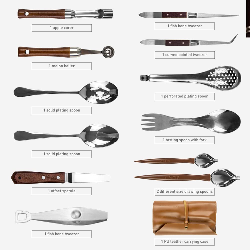 DUEBEL 13 Piece Professional Chef Culinary Plating Kit - Stainless Steel Culinary Plating Tool Set for Perfect Presentation