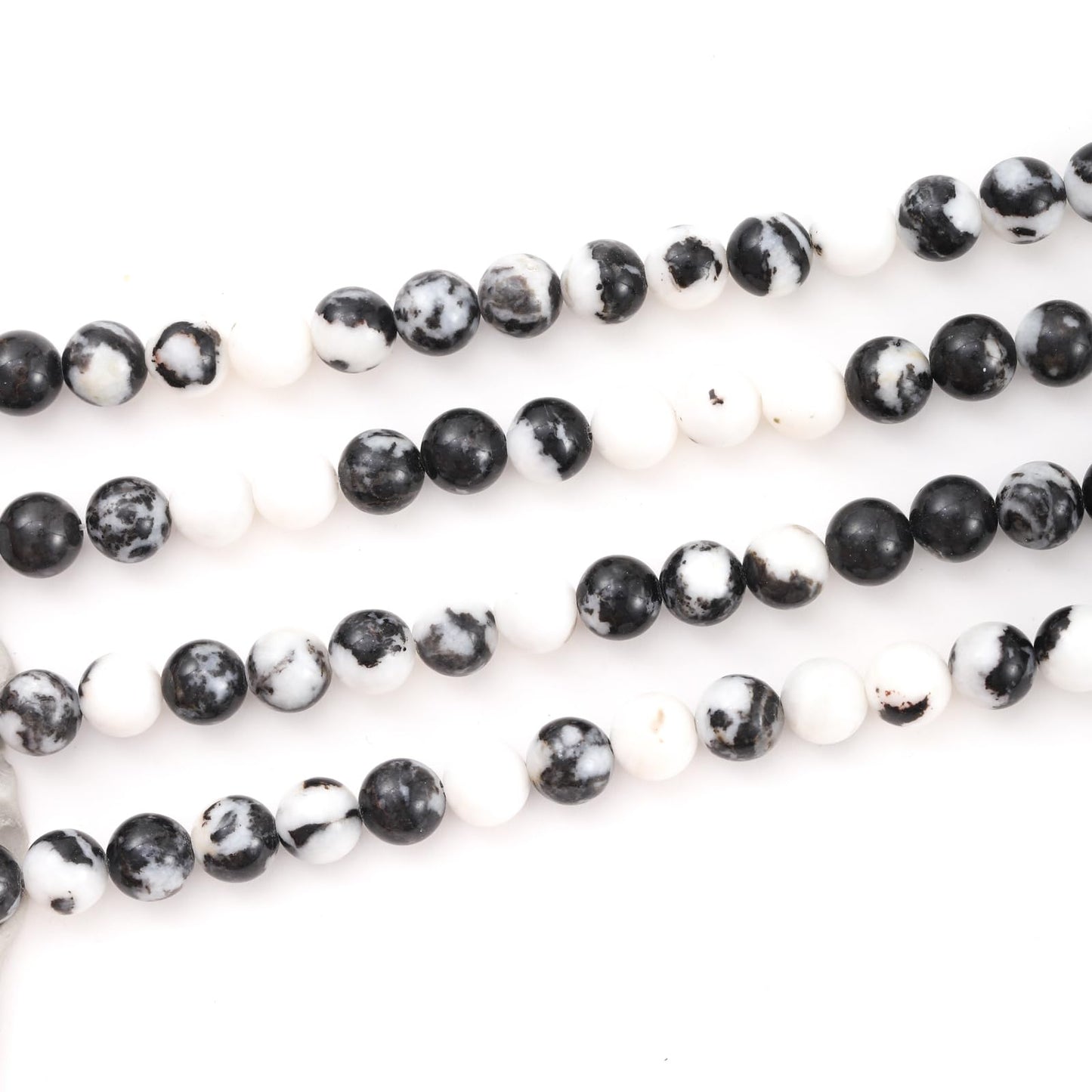6mm 60pcs DIY Natural Black White Zebra Stone Beads Round Healing Crystal Gemstone Loose Beads for Jewelry Making Handmade Bracelet Necklace