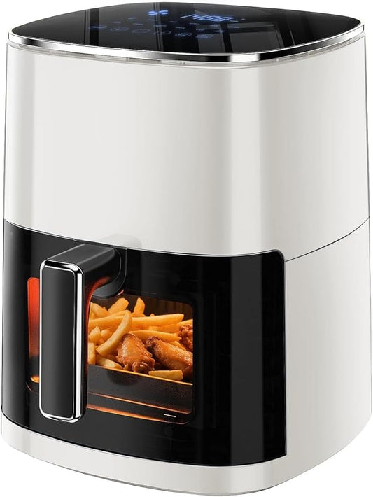 HealSmart 12-in-1 Air Fryer 6.34 Qt, Digital Preset Airfryer with Visible Window, Nonstick and Dishwasher-Safe Basket, Air Fry, Roast, Bake, Dehydrate, Fries, 1700W, Beige