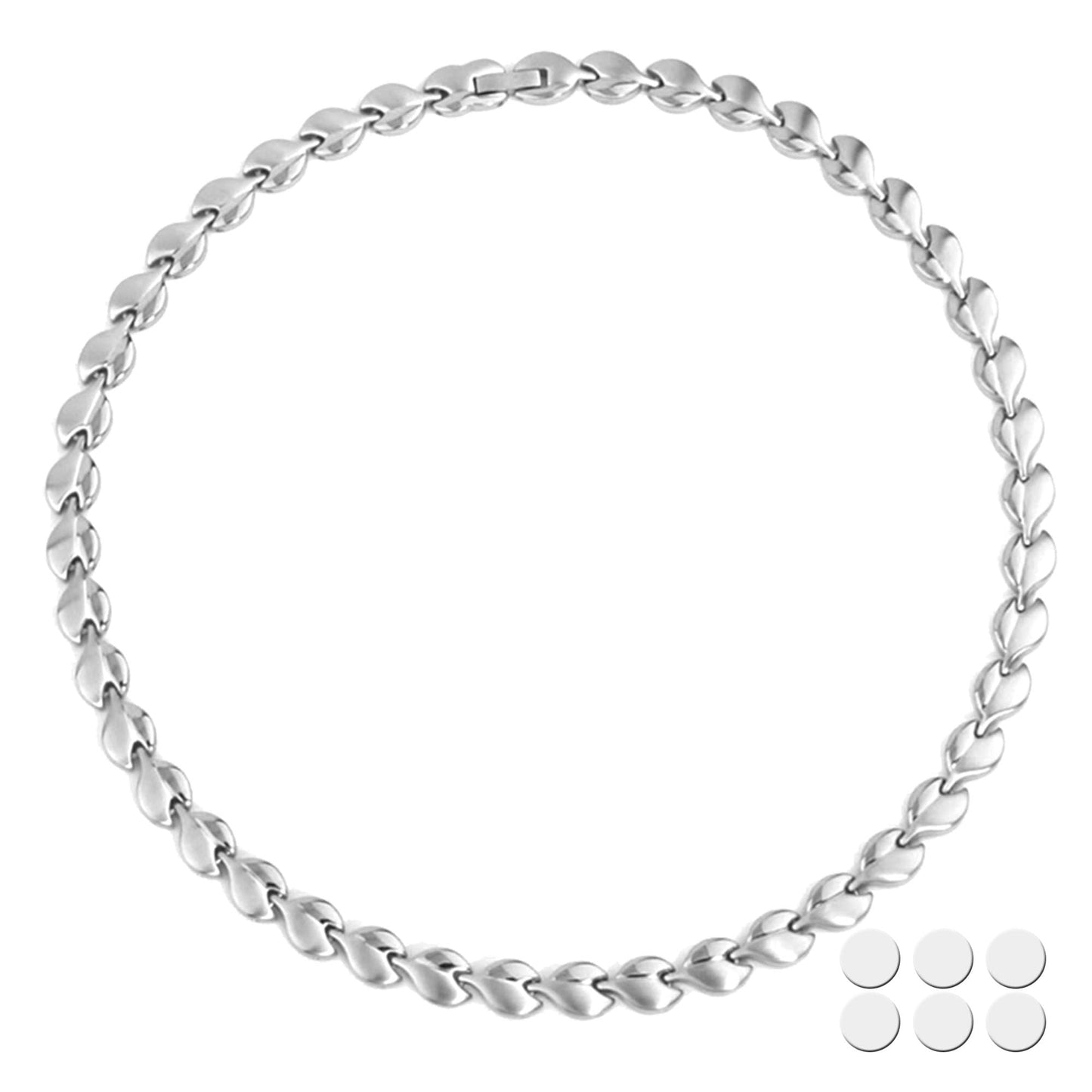KYOSI Magnetic Necklace for Women, Stylish Leaf Pattern Links, Magnet Necklace with 3500 Gauss, Comfortable Daily Wear Jewelry Gift (Silver)