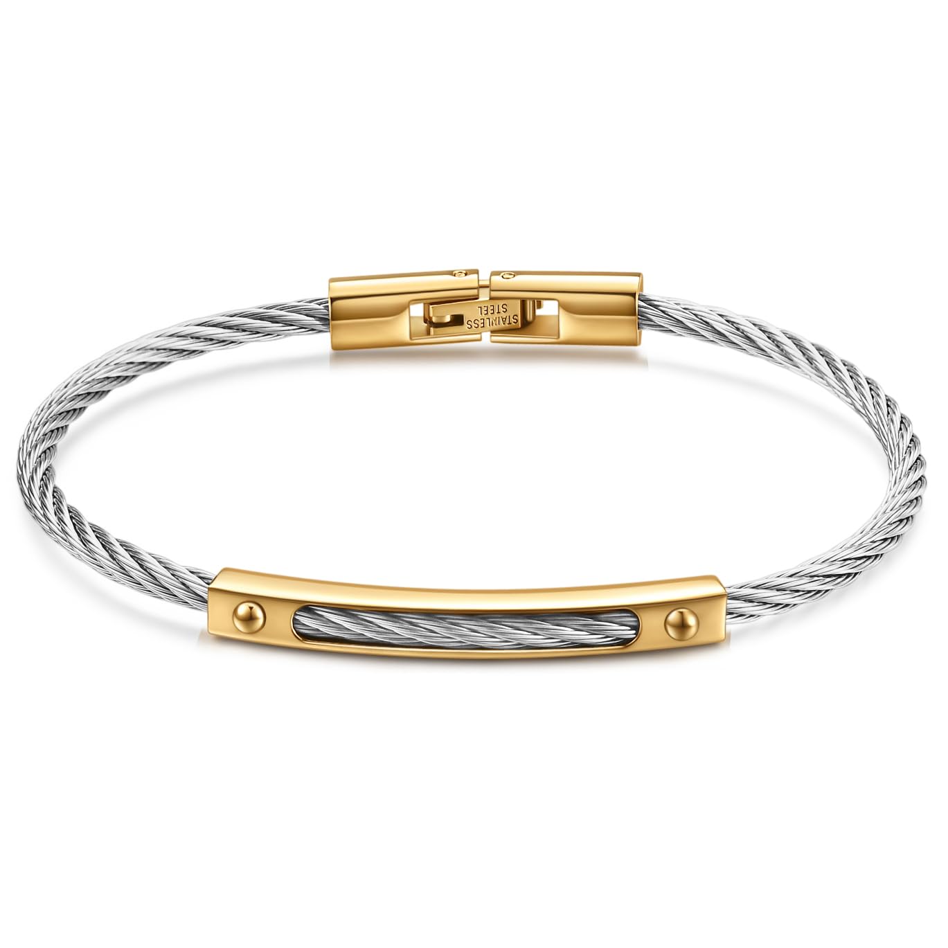 LXBQYSTO Cable Wire Twisted Cuff Bangle Bracelet For Women 14K Gold/rose/silver Stainless Steel Jewelry for Women Gift (Close-Silver&Gold)