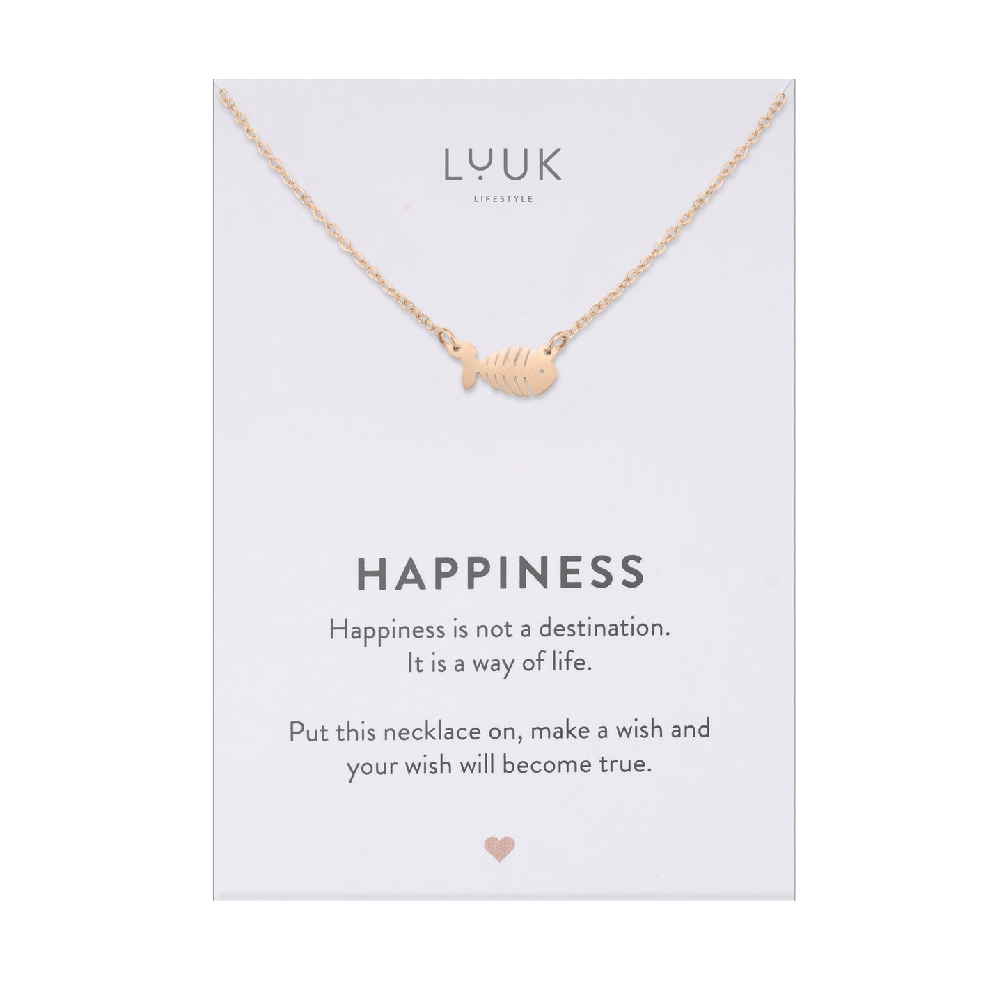 LUUK LIFESTYLE Waterproof Fishbone|Fish pendant necklace, 19in adjustable sturdy chain, tarnish-free, Gift for sister friend daughter, dainty, trendy, aesthetic, simple (HAPPINESS Gift Card)