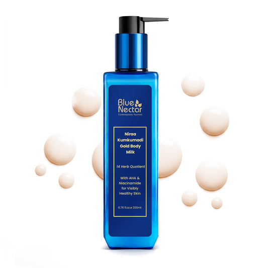 Blue Nectar Gold Body Milk for Women & Men | Body Lotion with Plant Based AHA & Niacinamide | Moisturizer for Body | All Skin Types (14 Herbs, 6.76 Fl Oz)