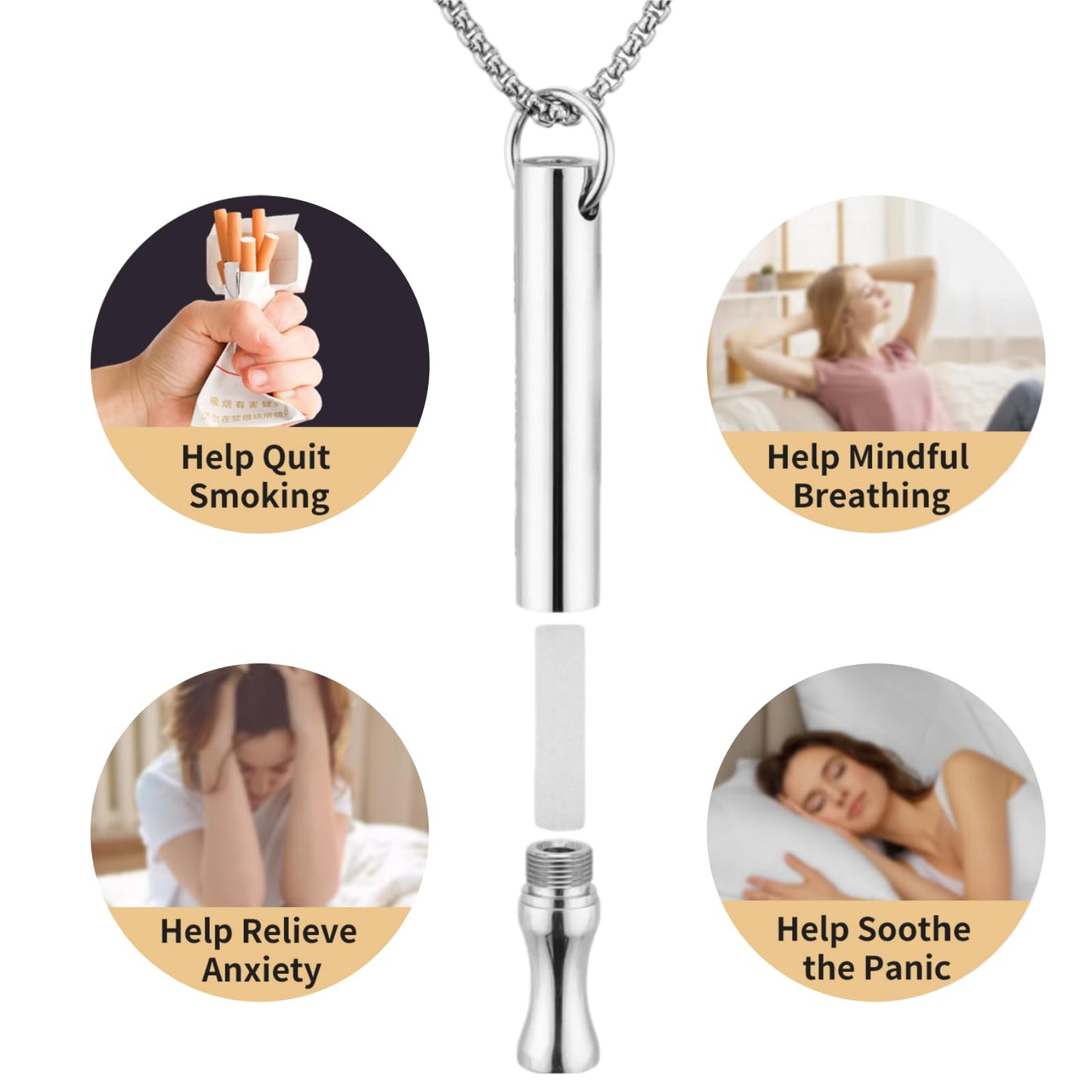 LAMKHOO 2 Pcs Breathing Necklace to Quit Smoking and Vaping - Refillable Essential Oil Diffuser, Fidget Necklace for Anxiety Relief, Smokeless Inhaler with 8 Cotton Pods