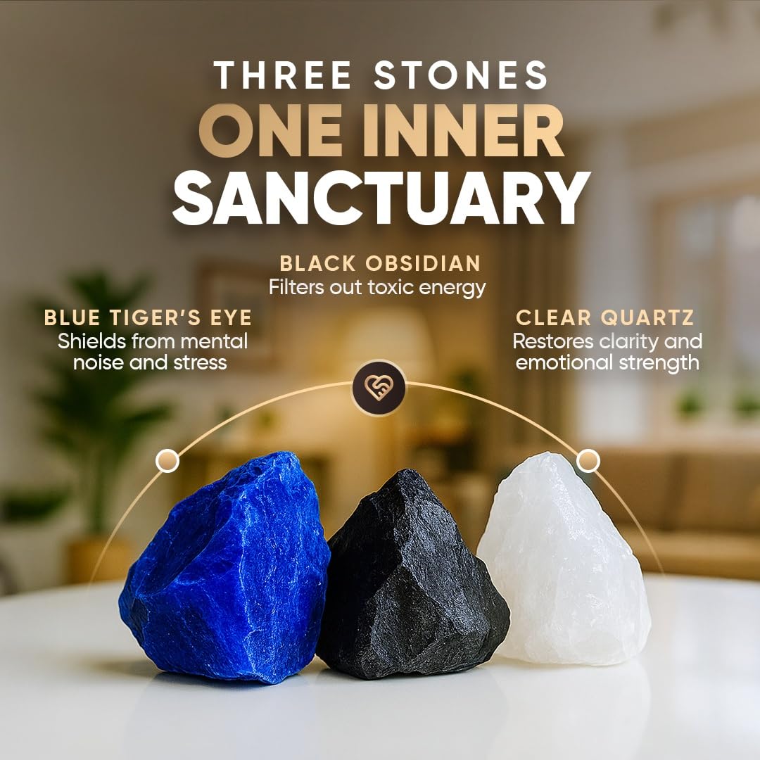 Conscious Items Negativity Bracelet for Women & Men, Blue Tiger’s Eye, Clear Crystal Quartz, & Black Obsidian Bracelet for Grounding & Energy Protection