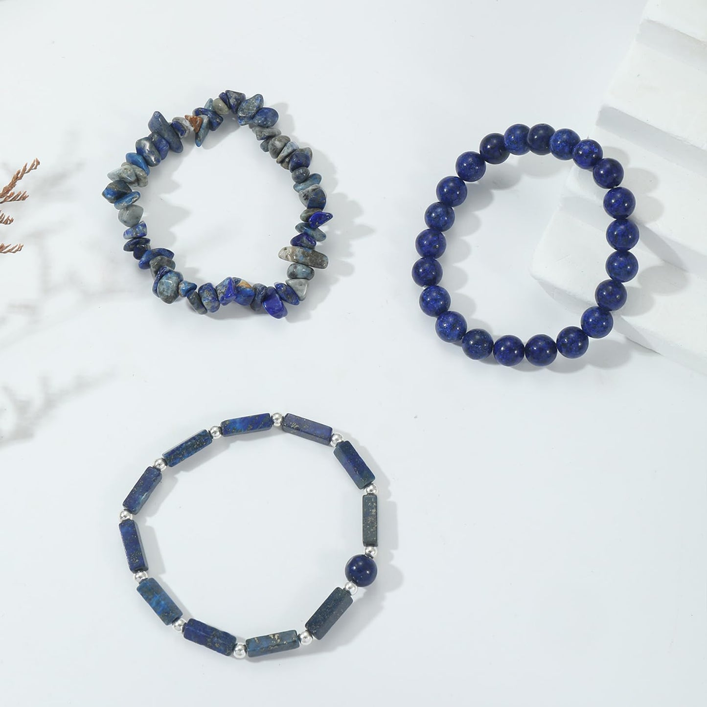 IVY TAILI 3 Pcs Lapis Lazuli Bracelet for Women 8mm Round Lapis Lazuli Stone Bracelet Healing Crystal Stone Beaded Bracelets Gemstone Bracelet Protection Bracelet Gift for Women Men
