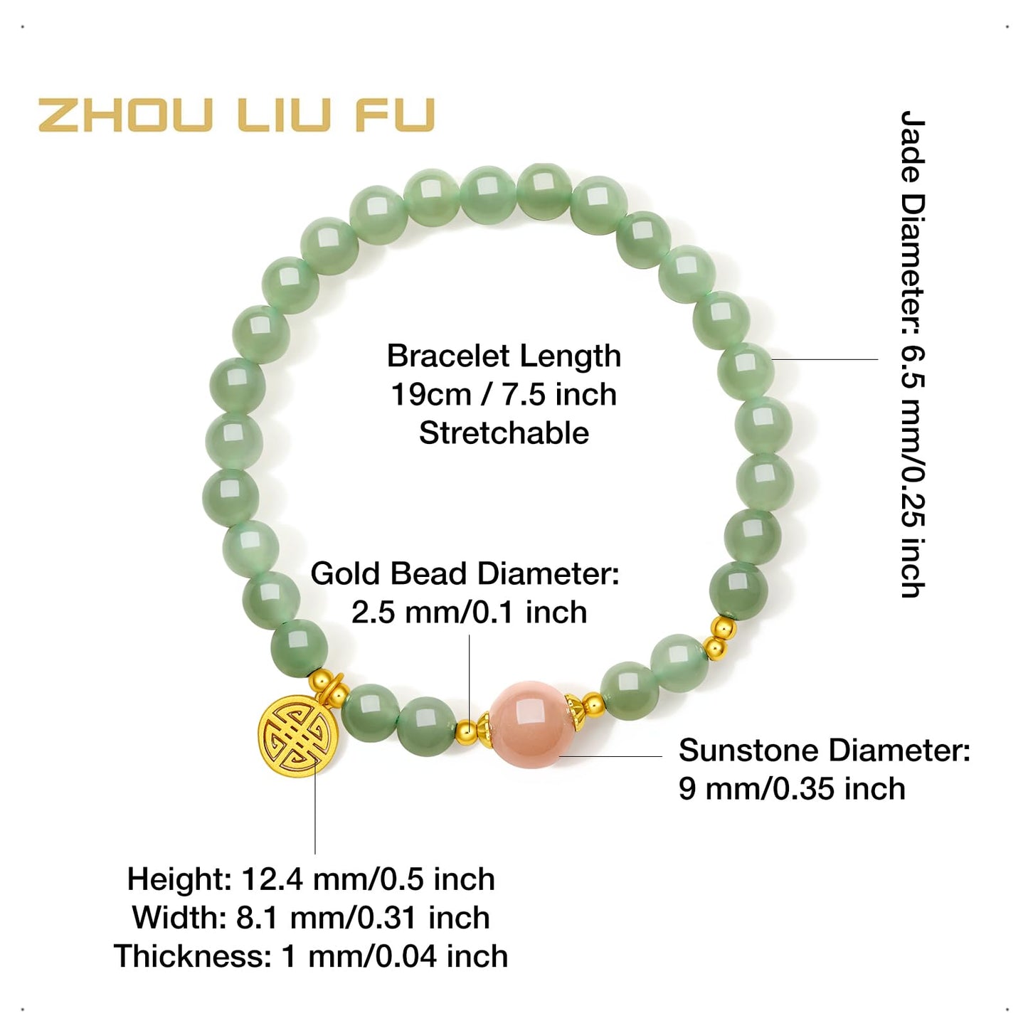 ZHOU LIU FU Sterling Silver Beaded Bracelet Crystal Stretch Bracelets Natural Jasper Beads Bangle Healing Sunstone Charm Adjustable Elastic Cuff Protection Jewelry Stackable Good Luck Gifts for Women J1911622