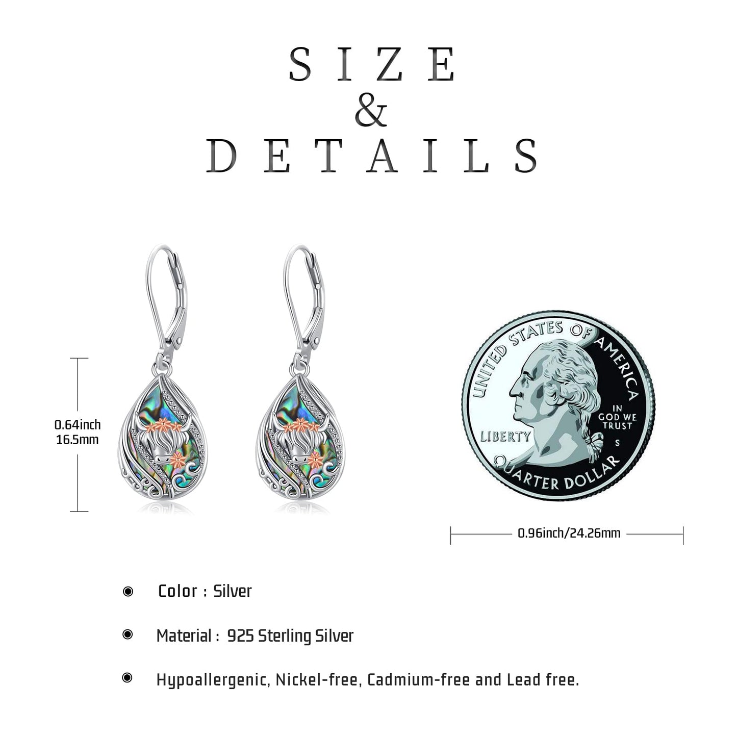 YYmqmq Highland Cow Earrings 925 Sterling Silver Abalone Cow Dangle Earrings Leverback Highland Cow Jewelry Scotland Gifts for Women Girlfriend